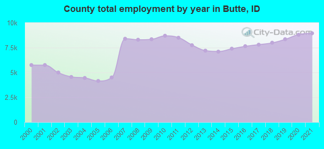 County total employment by year in Butte, ID