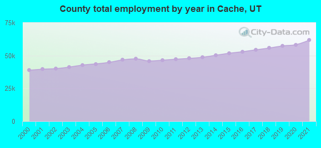 County total employment by year in Cache, UT