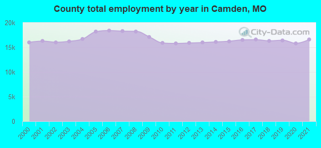 County total employment by year in Camden, MO