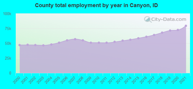 County total employment by year in Canyon, ID