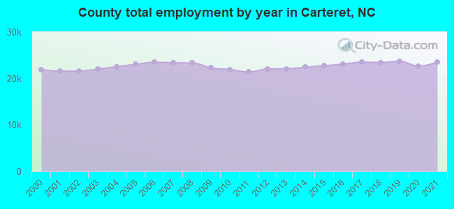 County total employment by year in Carteret, NC