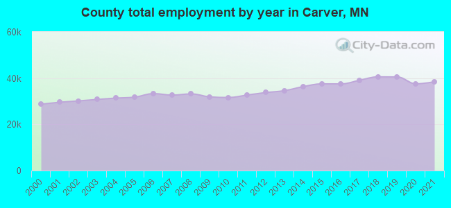 County total employment by year in Carver, MN