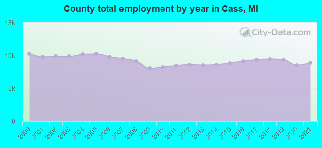 County total employment by year in Cass, MI