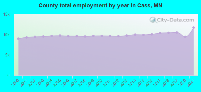 County total employment by year in Cass, MN
