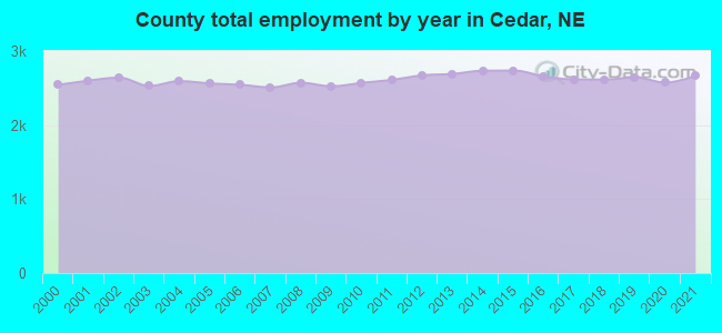 County total employment by year in Cedar, NE