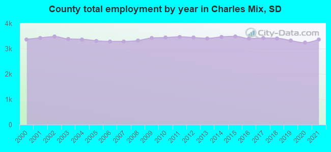 County total employment by year in Charles Mix, SD