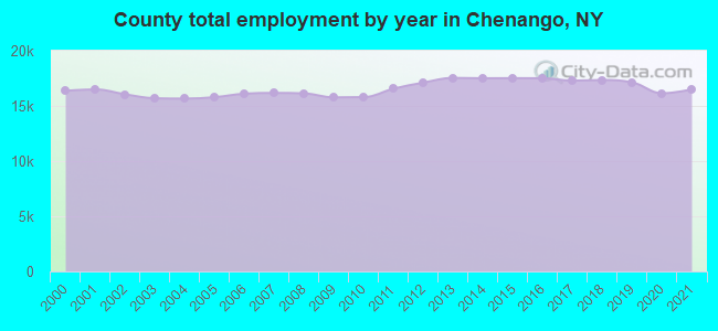 County total employment by year in Chenango, NY