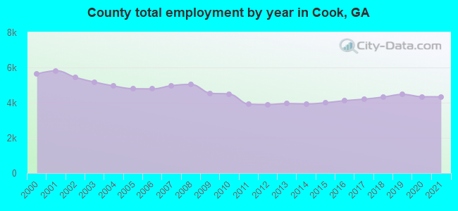 County total employment by year in Cook, GA