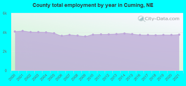 County total employment by year in Cuming, NE