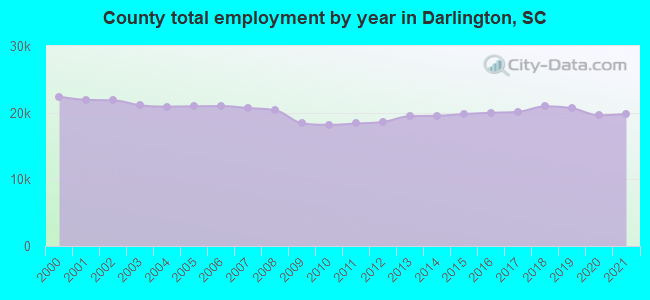 County total employment by year in Darlington, SC