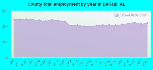 County total employment by year in DeKalb, AL