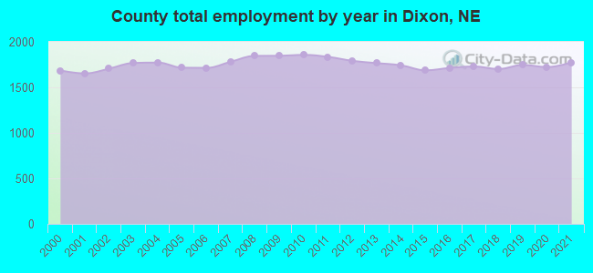 County total employment by year in Dixon, NE