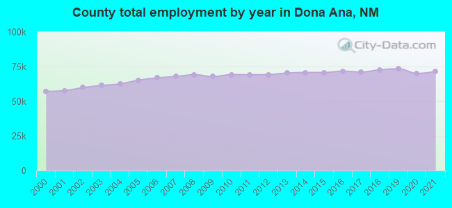 County total employment by year in Dona Ana, NM