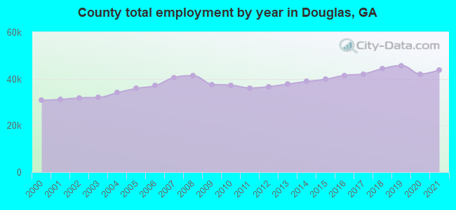 County total employment by year in Douglas, GA