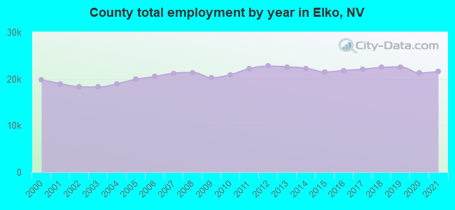 County total employment by year in Elko, NV
