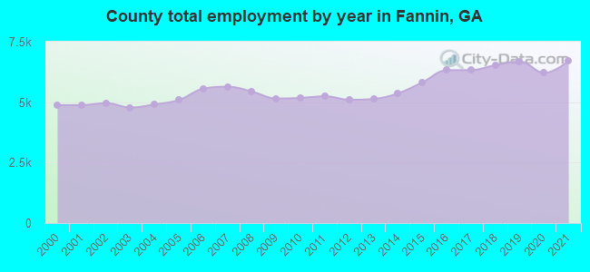 County total employment by year in Fannin, GA