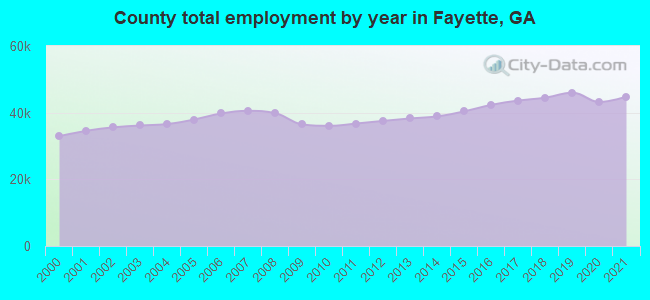 County total employment by year in Fayette, GA