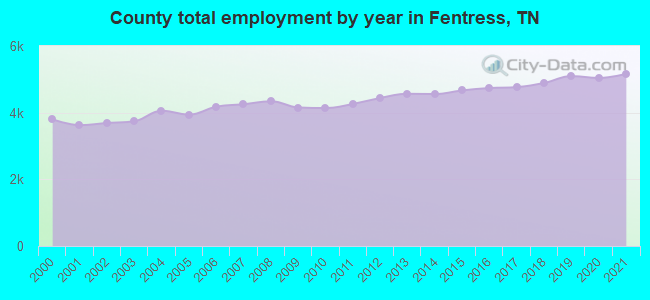 County total employment by year in Fentress, TN