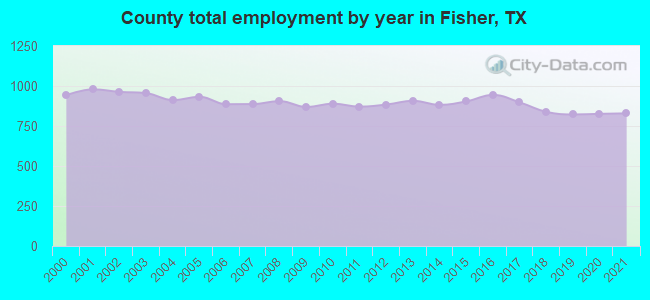County total employment by year in Fisher, TX