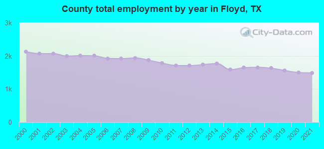 County total employment by year in Floyd, TX