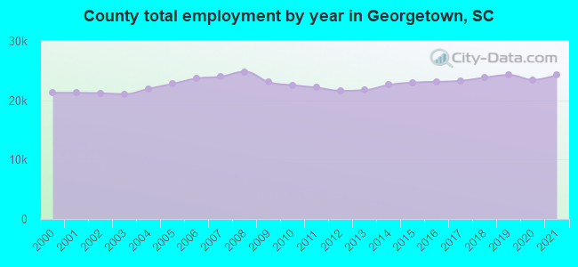 County total employment by year in Georgetown, SC