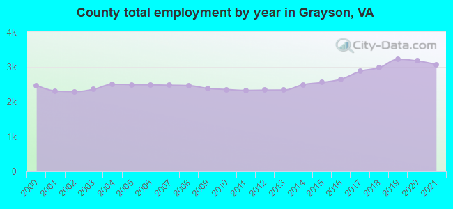 County total employment by year in Grayson, VA