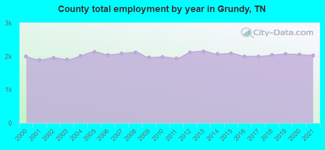 County total employment by year in Grundy, TN