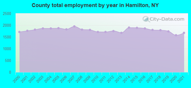 County total employment by year in Hamilton, NY