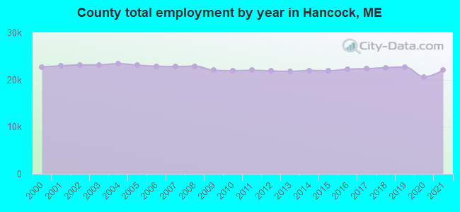 County total employment by year in Hancock, ME
