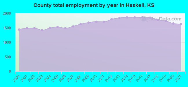 County total employment by year in Haskell, KS