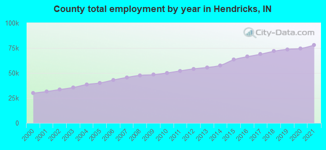 County total employment by year in Hendricks, IN