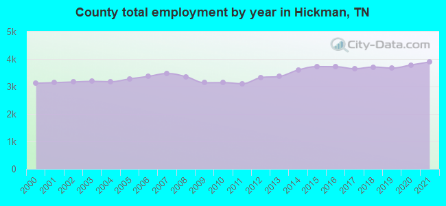 County total employment by year in Hickman, TN