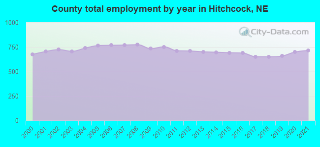 County total employment by year in Hitchcock, NE