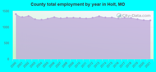 County total employment by year in Holt, MO