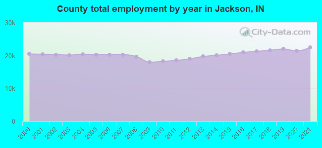 County total employment by year in Jackson, IN