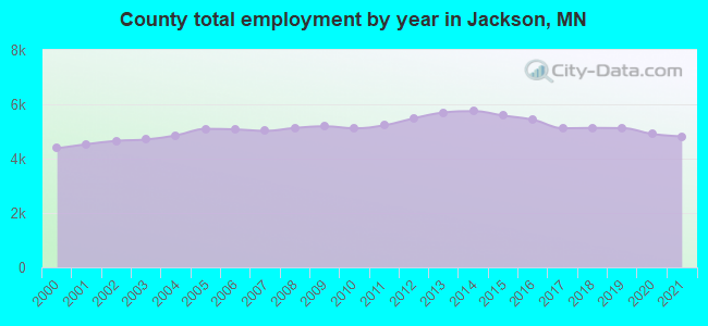 County total employment by year in Jackson, MN