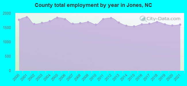 County total employment by year in Jones, NC
