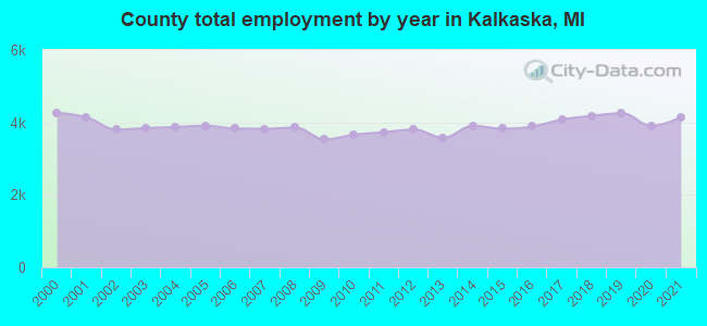 County total employment by year in Kalkaska, MI