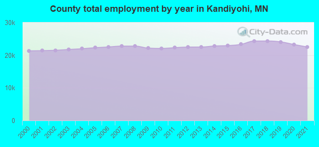 County total employment by year in Kandiyohi, MN