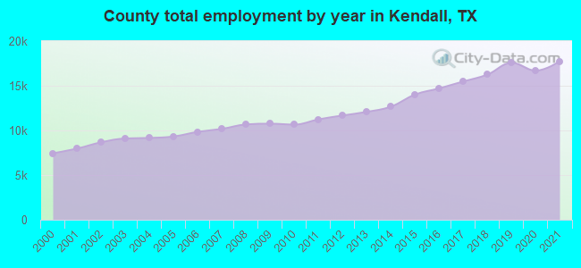 County total employment by year in Kendall, TX