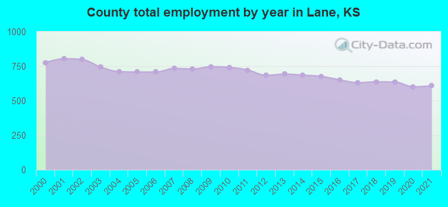 County total employment by year in Lane, KS