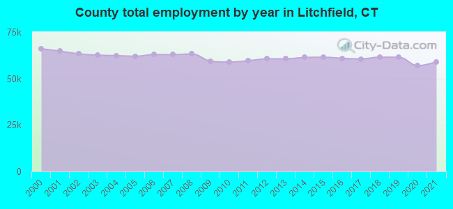 County total employment by year in Litchfield, CT