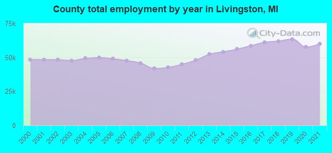 County total employment by year in Livingston, MI