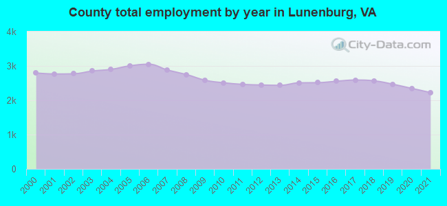 County total employment by year in Lunenburg, VA