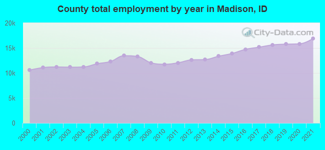 County total employment by year in Madison, ID
