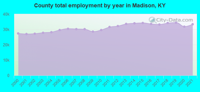 County total employment by year in Madison, KY