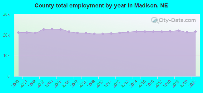 County total employment by year in Madison, NE