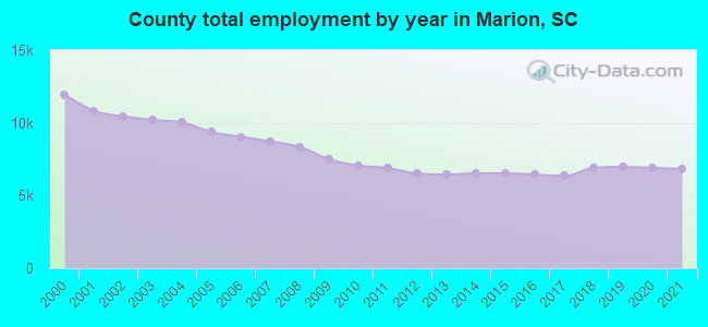 County total employment by year in Marion, SC