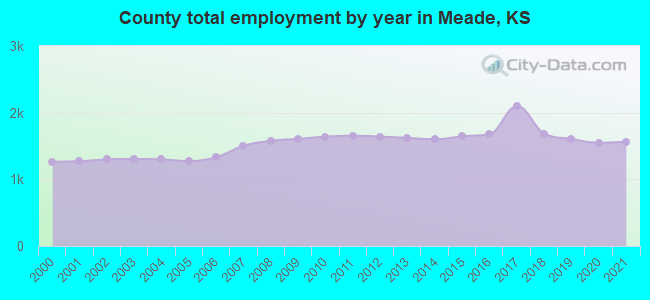 County total employment by year in Meade, KS