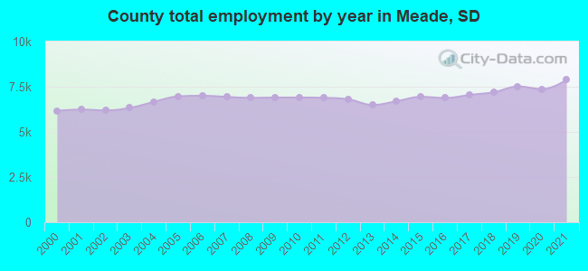 County total employment by year in Meade, SD